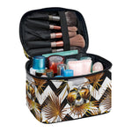 Gold Tropical Skull Pattern Print Travel Makeup Bag