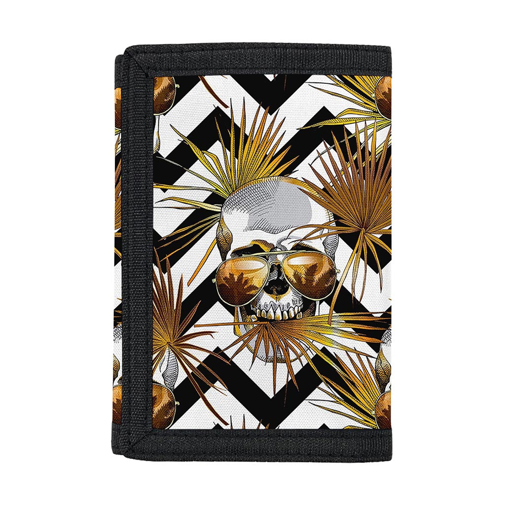 Gold Tropical Skull Pattern Print Trifold Wallet