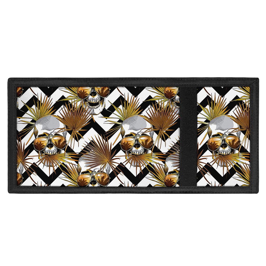 Gold Tropical Skull Pattern Print Trifold Wallet