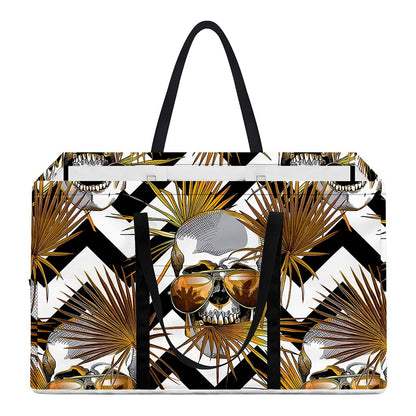 Gold Tropical Skull Pattern Print Utility Tote Bag