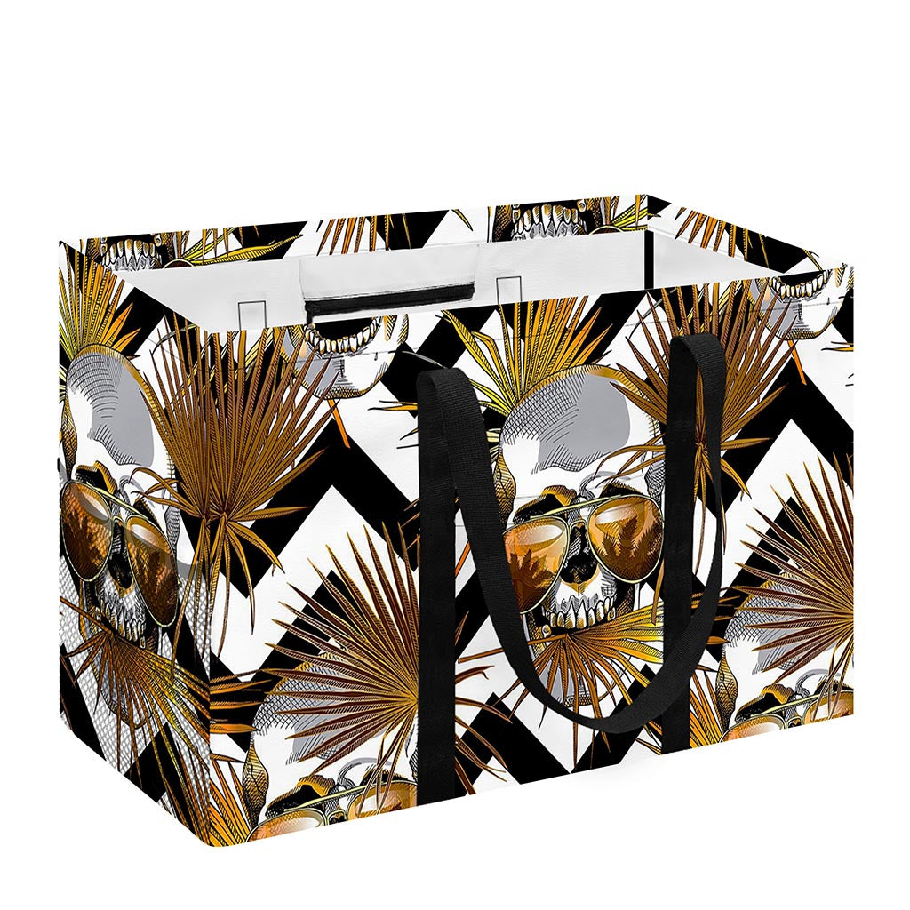 Gold Tropical Skull Pattern Print Utility Tote Bag