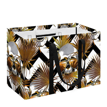 Gold Tropical Skull Pattern Print Utility Tote Bag