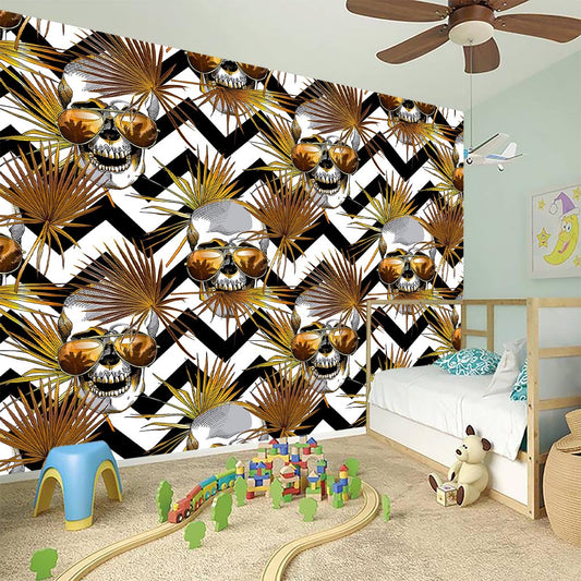 Gold Tropical Skull Pattern Print Wall Sticker
