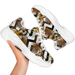 Gold Tropical Skull Pattern Print White Chunky Shoes