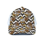 Gold Tropical Skull Pattern Print White Mesh Trucker Cap