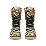 Gold Tropical Skull Pattern Print Winter Boots