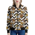 Gold Tropical Skull Pattern Print Women's Bomber Jacket