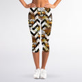 Gold Tropical Skull Pattern Print Women's Capri Leggings