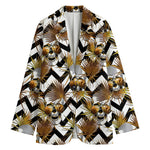 Gold Tropical Skull Pattern Print Women's Cotton Blazer