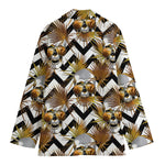 Gold Tropical Skull Pattern Print Women's Cotton Blazer