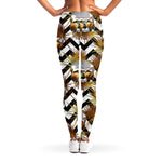 Gold Tropical Skull Pattern Print Women's Leggings