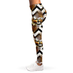 Gold Tropical Skull Pattern Print Women's Leggings