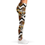 Gold Tropical Skull Pattern Print Women's Leggings