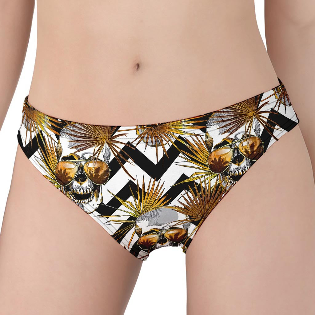 Gold Tropical Skull Pattern Print Women's Panties