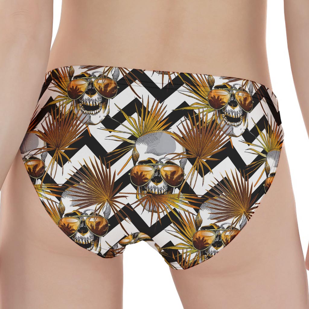 Gold Tropical Skull Pattern Print Women's Panties