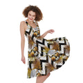 Gold Tropical Skull Pattern Print Sleeveless Knee Length Dress