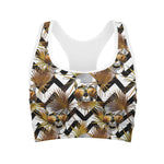 Gold Tropical Skull Pattern Print Women's Sports Bra