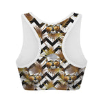 Gold Tropical Skull Pattern Print Women's Sports Bra