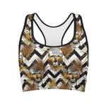 Gold Tropical Skull Pattern Print Women's Sports Bra