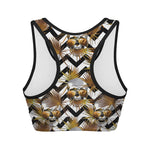 Gold Tropical Skull Pattern Print Women's Sports Bra