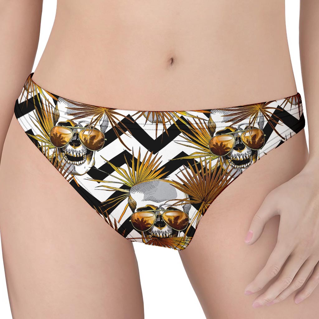 Gold Tropical Skull Pattern Print Women's Thong