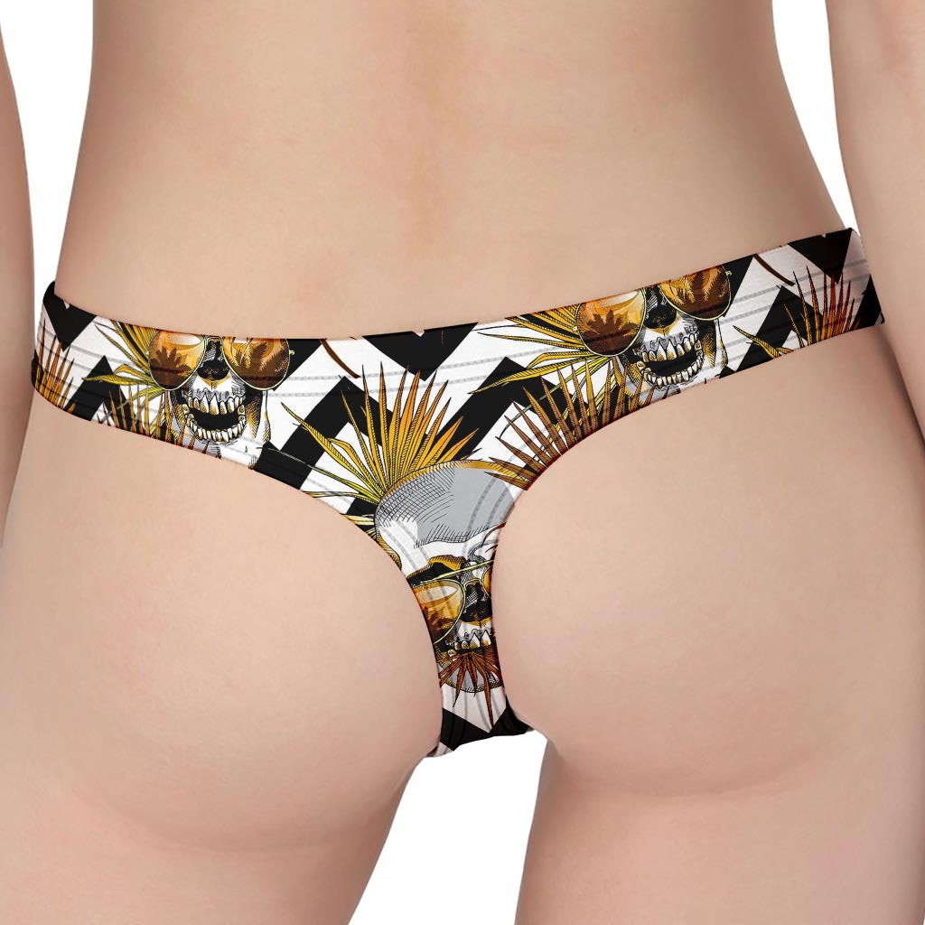 Gold Tropical Skull Pattern Print Women's Thong