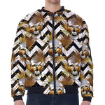 Gold Tropical Skull Pattern Print Zip Sleeve Bomber Jacket