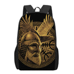 Gold Viking God Odin And Crow Print 17 Inch Backpack