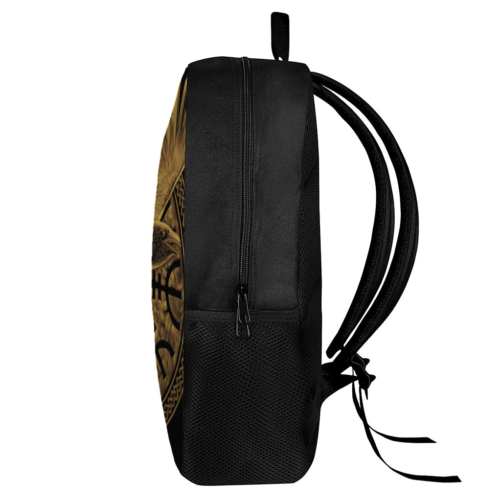 Gold Viking God Odin And Crow Print 17 Inch Backpack