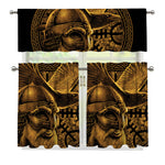 Gold Viking God Odin And Crow Print 3 Piece Kitchen Curtains
