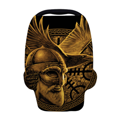 Gold Viking God Odin And Crow Print Baby Seat Cover