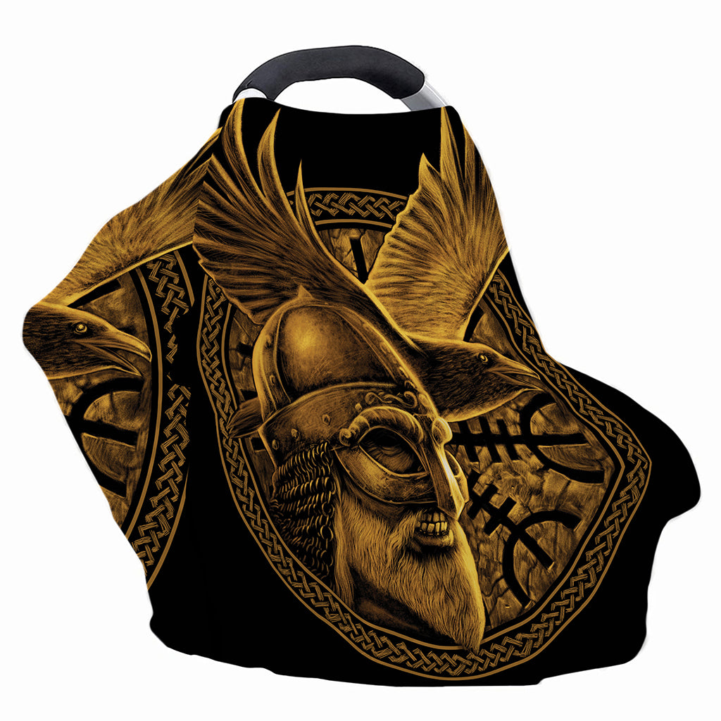 Gold Viking God Odin And Crow Print Baby Seat Cover