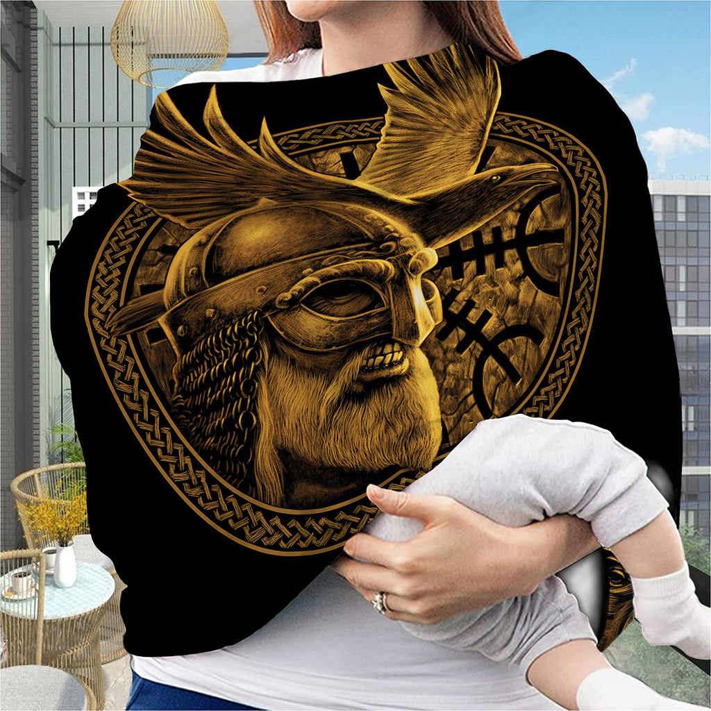 Gold Viking God Odin And Crow Print Baby Seat Cover