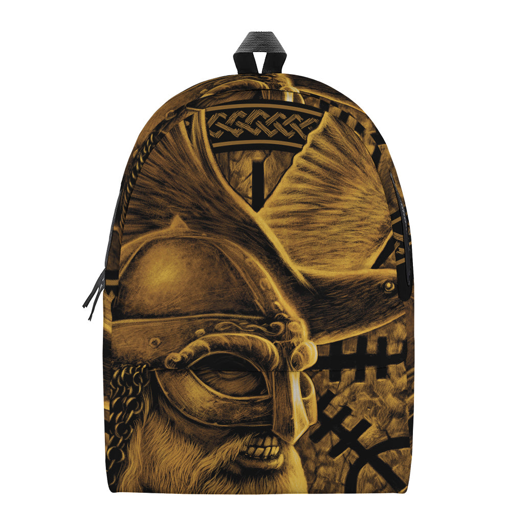 Gold Viking God Odin And Crow Print Backpack