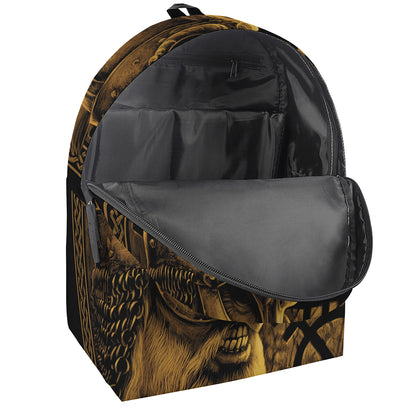 Gold Viking God Odin And Crow Print Backpack