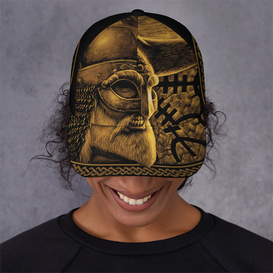 Gold Viking God Odin And Crow Print Baseball Cap