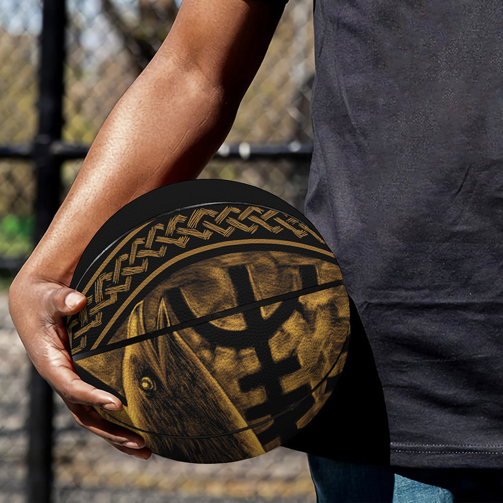 Gold Viking God Odin And Crow Print Basketball