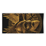 Gold Viking God Odin And Crow Print Beach Towel