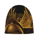 Gold Viking God Odin And Crow Print Beanie