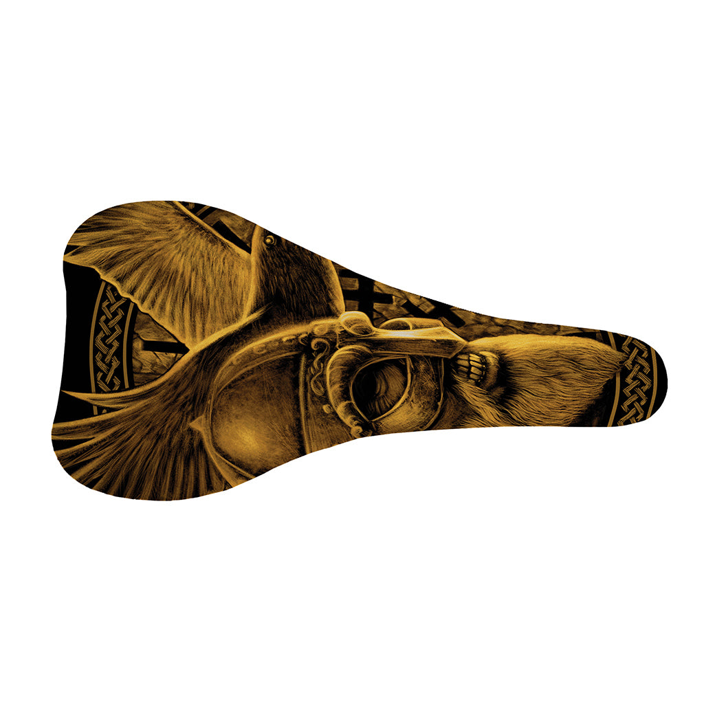 Gold Viking God Odin And Crow Print Bicycle Seat Cover
