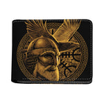 Gold Viking God Odin And Crow Print Bifold Wallet
