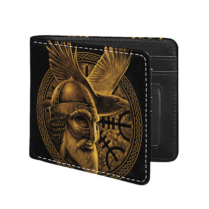 Gold Viking God Odin And Crow Print Bifold Wallet