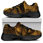 Gold Viking God Odin And Crow Print Black Chunky Shoes
