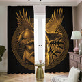 Gold Viking God Odin And Crow Print Dimout Pencil Pleat Curtains