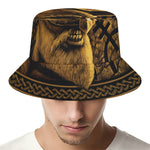Gold Viking God Odin And Crow Print Bucket Hat