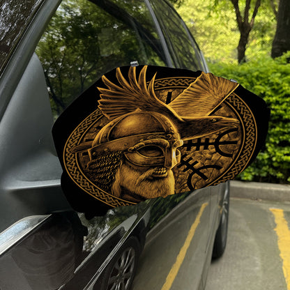 Gold Viking God Odin And Crow Print Car Side Mirror Covers