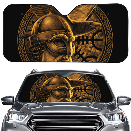 Gold Viking God Odin And Crow Print Car Windshield Sun Shade