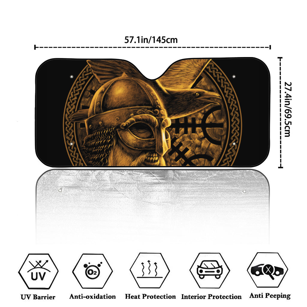 Gold Viking God Odin And Crow Print Car Windshield Sun Shade