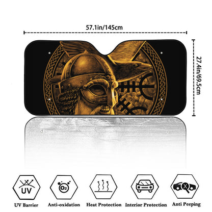 Gold Viking God Odin And Crow Print Car Windshield Sun Shade