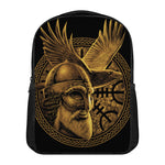 Gold Viking God Odin And Crow Print Casual Backpack